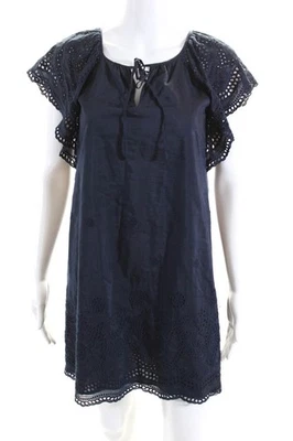 Vestido recto Madewell para mujer manga corta cuello en V ojales azul marino algodón talla XS Foto 1 de 4