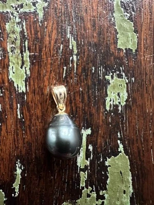 Perlfekt QVC  Anhänger Tahitiperle - schwarz  - Fassung 14K Gold 585 - wie neu  - Bild 1 von 3