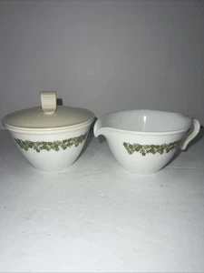 Vintage Corelle Corning Spring Blossom Crazy Daisy Green SUGAR & CREAMER 3pc SET - Picture 1 of 8