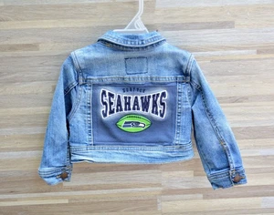 upcycled Seattle Seahawks denim jean jacket infant size 12 months - Picture 1 of 2
