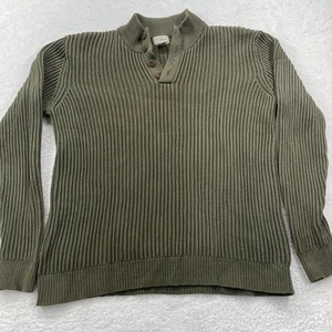LL Bean Sweater Mens XLT Tall Green Henley Ribbed Cotton Chunky Knit Button Mock - Picture 1 of 7
