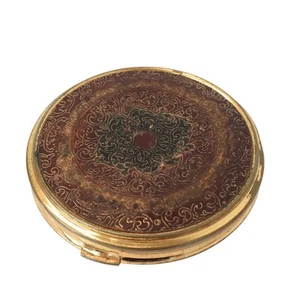 Vintage Embossed Leather Makeup Powder Compact Mirror Italy Italian 1950s - Picture 1 of 17