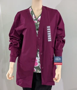Giacca donna Cherokee Warm-Up Scrub, taglia Med, Cardigan Style #4301, Vino ~ Nuovo con etichette - Foto 1 di 4