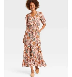 Knox Rose Womens Plus Size Blush Floral Elbow Sleeve Button Down Dress Size XXL - Picture 1 of 16