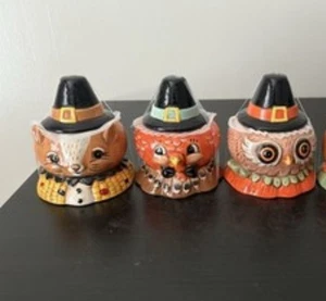 3 Johanna Parker Thanksgiving Turkey & Critters Canister Jar Pilgrim Hat Bowls - Picture 1 of 4
