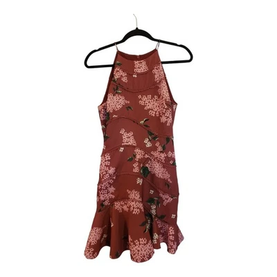 KEEPSAKE The Label dark pink floral fit and flare assymetrical dress size Small - Image 1 of 4