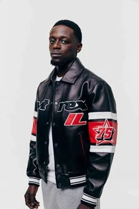 Chaqueta de cuero de motociclista de cuero de vaca real Avirex negra City Series Chicago para hombre - Imagen 1 de 5