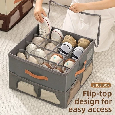 Foldable Shoe Organizer with Lid and Internal Dividers for Easy Storage - Image 1 of 4