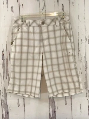 Puma Sportlifestyle Golf Shorts Mens Size W28 Tan White Plaid Style 557066 - Image 1 of 4