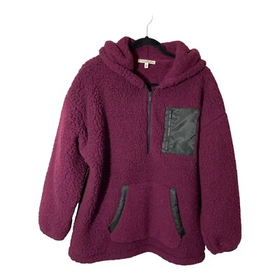Женская толстовка с капюшоном Express One Eleven Sherpa Plum 1/4 на молнии большого размера L/XL пуловер - Изображение 1 из 4