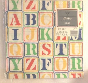 VINTAGE AMBASSADOR GIFT WRAP WRAPPING PAPER ALPHABET LETTER BLOCKS NOS 2 SHEETS - Picture 1 of 1