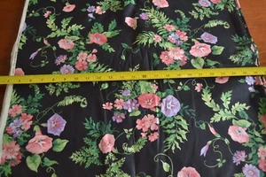 26" Long, Pink, Purple & Green Floral on Black Polished Cotton, Cranston, P7168 - Picture 1 of 5