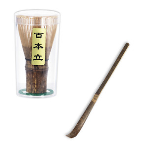 Tea Ceremony Utensil 100 Count Black Bamboo Whisk w/ Chashaku Scoop Matcha Tool