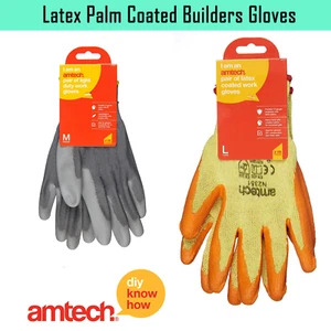 Amtech Grey & Yellow Gloves Safety Hand Finger Protection Builders Grip Glove - Picture 1 of 11