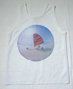 1970S VINTAGE MENS L TANK TOP POLYESTER SHIRT PHOTO PRINT LAND SAILING DC44 - Picture 1 of 8