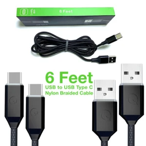 Soft Nylon Braided USB Type C to USB A Male USB Charger Cables 6 Ft Black 2 Pack - Picture 1 of 3