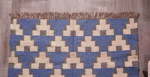Bohemian Vintage Large Area Rug, Blue Rug With Off White Design Rug, Fringes Rug - Picture 1 of 8