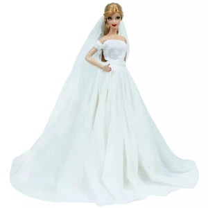 Bride Dress Wedding Gown & Veil Evening Party Dress Fits For Barbie Doll 1/6 N6F - Picture 1 of 11