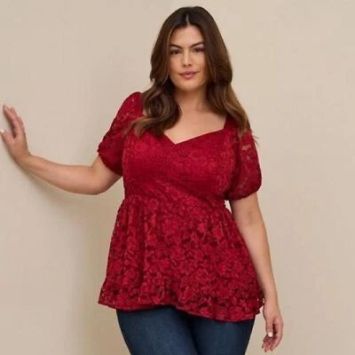 Top Torrid Babydoll Encaje Manga Abullonada Rojo Oscuro Talla 5X Nuevo con Etiquetas Foto 1 de 4