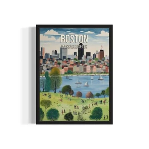 Boston Massachusetts City Skyline Art Print Poster City Wall Art Painting - Picture 1 of 4