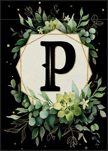 Monogram Letter P Black Small Garden Flag, Family Last Name Initial Wreath Decor - Picture 1 of 6