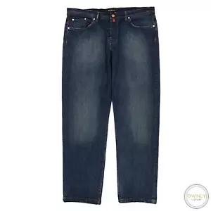 Jeans nuovi con etichette Kiton Napoli blu denim cotone fronte piatto a 5 tasche 41 W - Foto 1 di 12