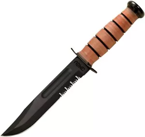 Ka-Bar USMC Fighter Serrated 1095 Carbon Steel Black Fixed Knife w/ Sheath 1218 - Picture 1 of 1
