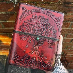 Handmade Leather Tree of Life Malachite Journal Notebook - Picture 1 of 2