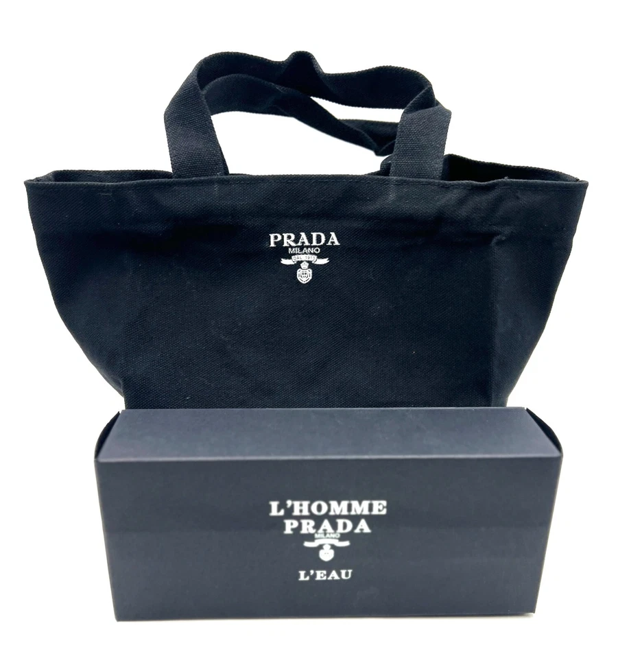Novo na caixa! Bolsa tote de lona Prada com alça ~ Preta - Imagem 1 de 4