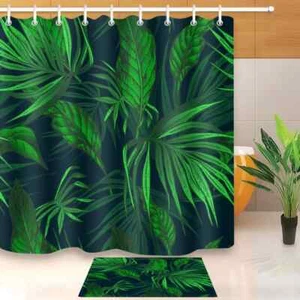 Dark Green Leaves Waterproof Bath Polyester Shower Curtain Liner Water Resistant - Imagen 1 de 8
