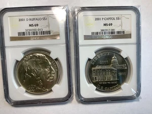 2 - coin 2001 D P NGC MS69 Silver 1oz Buffalo Capitol Commemorative UNC - Picture 1 of 6