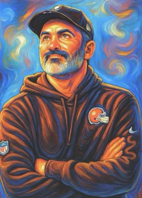 Kevin Stefanski * Cleveland Browns * FÚTBOL * Impresión de tarjeta de arte ilustrado * 4x6 Foto 1 de 2