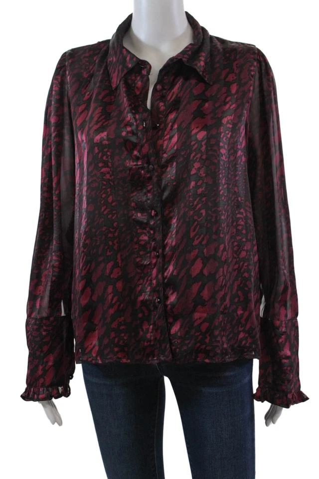 Blusa Top Walter Baker Mujer Abstracta Manga Larga Con Botones Roja Talla XL Foto 1 de 4