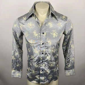 Vtg 60s 70s Savage Shirt Floral Hippie Disco Saturday Night Fever Tapered Medium - Picture 1 of 18