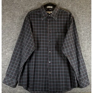 Geoffrey Beene Dark Navy Plaid Men Button Poplin Size Large 100% Cotton - Picture 1 of 3