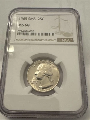 🔥1965 SMS Washington Quarter NGC MS68 ***RARE ORIGINAL COIN***🔥 - Image 1 of 4