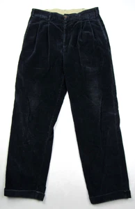 Brooks Brothers Corduroy Pants Mens 33 x 31 Navy Wide Wale Pleated Cuffed Vtg - Picture 1 of 15