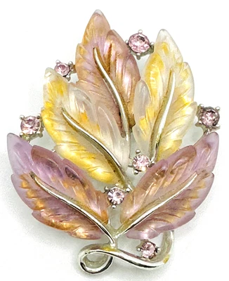 Vintage Lisner Purple Leaves Silver Tone Brooch Rhinestone Petals Lucite EUC - Image 1 of 4