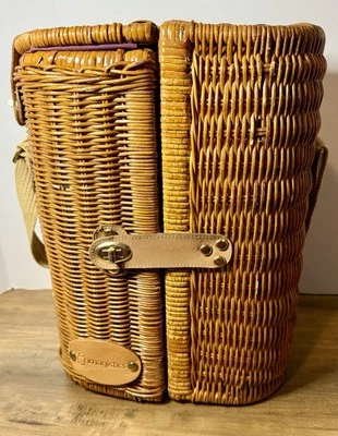 Kit de canasta de picnic botella de vino de mimbre vintage bolsa de barril de ratán Foto 1 de 4