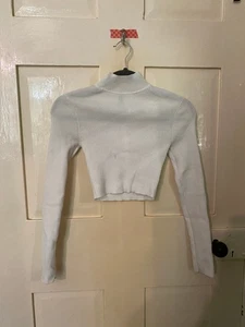 H&M Divided Cropped White Turtleneck - High Neck Long Sleeve Top Size XS - Picture 1 of 4