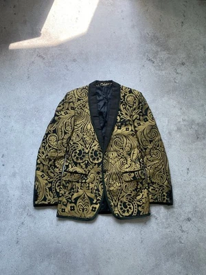 Dolce Gabbana Tuxedo Velour Golden Print One Button Men’s Blazer Size 48 - Image 1 of 4