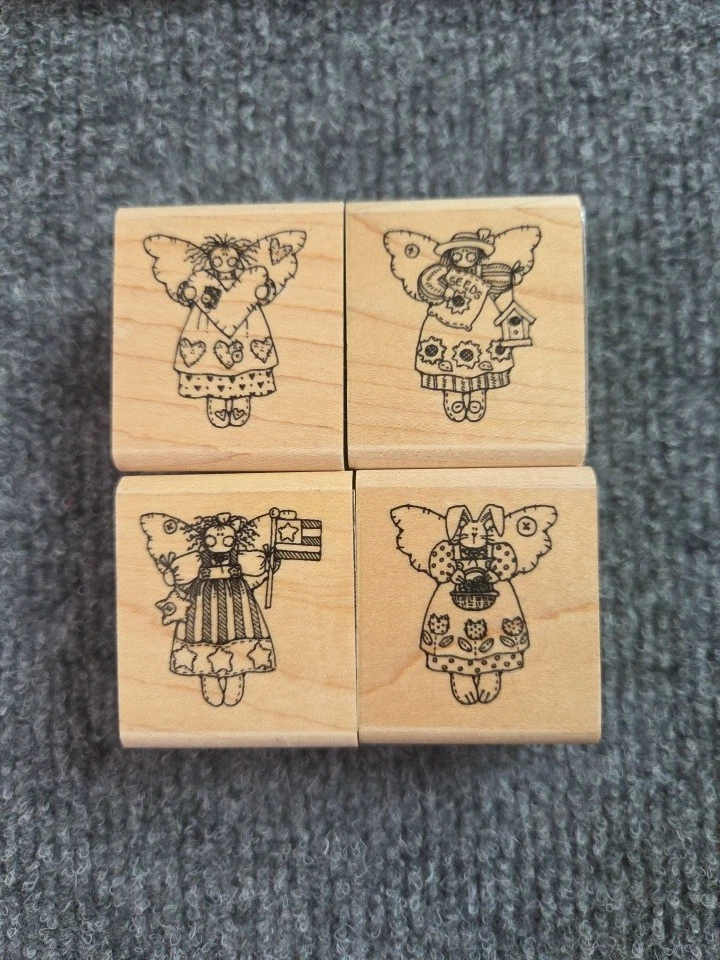 Stampin' Up! Juego de cuatro sellos de goma de montaje en madera COUNTRY ANGELS de 1-1/2" x 1-3/4" Foto 1 de 4