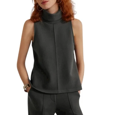 NUEVO CON ETIQUETAS OGL Cuello Alto Dobladillo Dividido Top Gris FuzzLuxe Tela de Buceo Talla Pequeña Foto 1 de 4