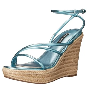 Nine West Hipsta3 Metallic Light Blue Wedge Sandals size 7.5 NWOB - Picture 1 of 12