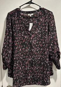 Maurices Blouse Size XXL 3/4 Sleeve Button Detail Black Burgundy Purple NEW - Picture 1 of 5
