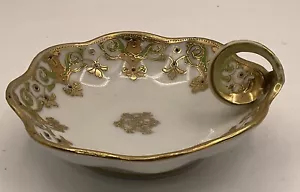 Antique I E & Co Hand Painted Japanese Gold Moriage Bowl Clover Details Scallope - Picture 1 of 6