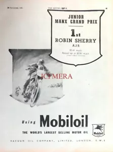 MOBILOIL Motor Oil 1951 Advert - Robin Sherry, Junior Manx Grand Prix Winner - Picture 1 of 1