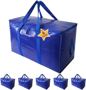 6-Pack Heavy Duty XL Moving Bags, Space-Saving with Zippers & Handles - Picture 1 of 6