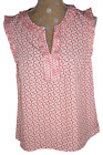 Boden Pink Blouse Top Cap Sleeve Polyester Split Neck Geometric Print Size 6