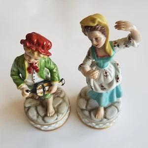 Meissen style figurines porcelain vtg hand painted ceramic 16cm girl boy lute - Picture 1 of 24